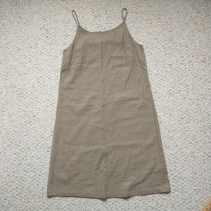 Anemone Sun Dress M Beige Linen Blend Midi Strap Slit Tank Minimalist Made InUSA
